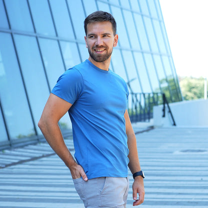 Blank blue premium cotton basic tee
