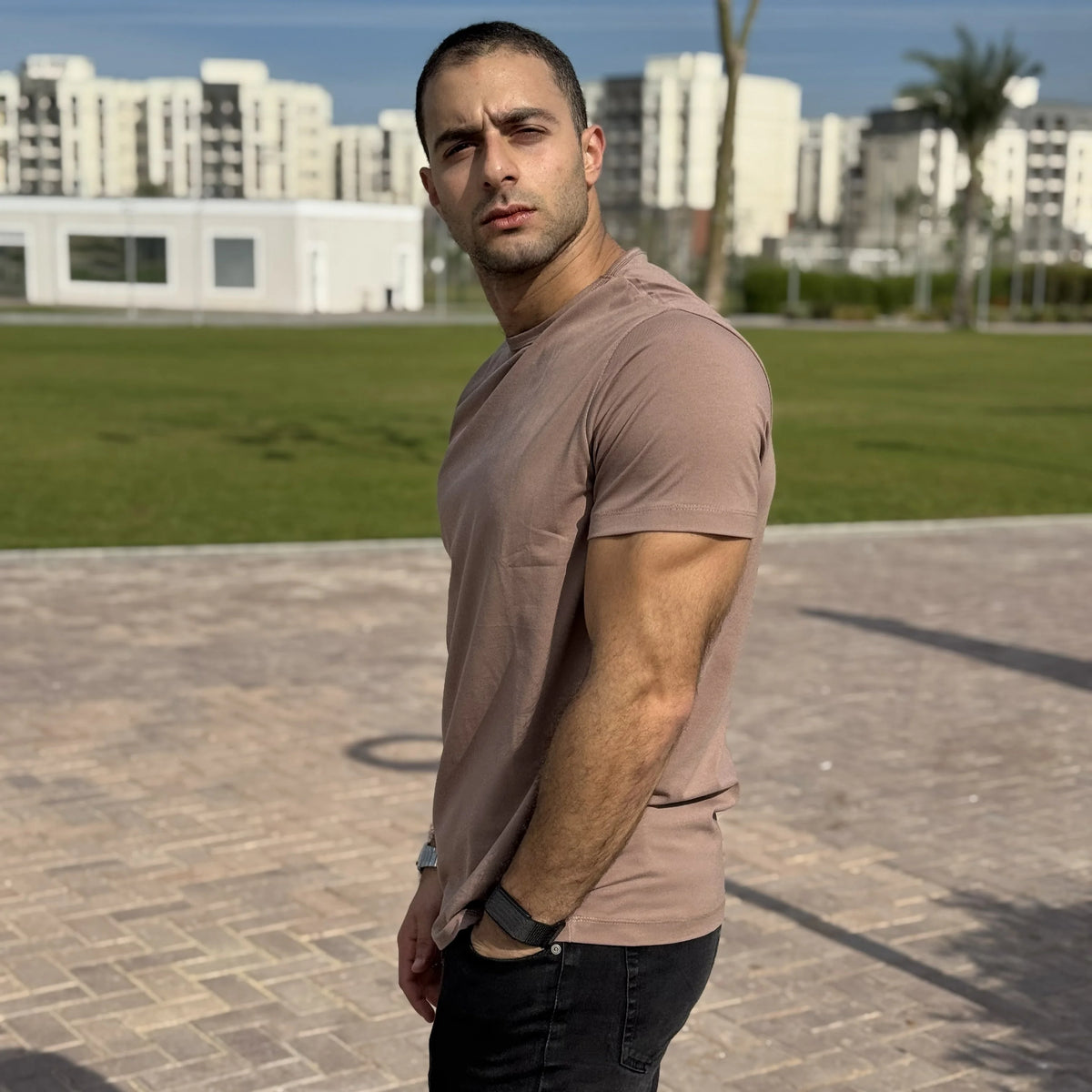 Mocha men’s t-shirt made from Egyptian cotton by Intersect Collection