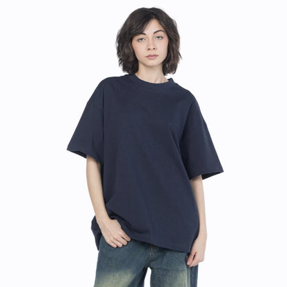 Navy blue drop shoulder crew neck basic made from Giza egyptian cotton